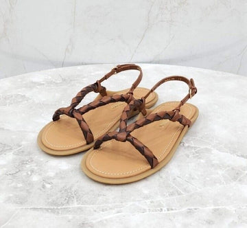 MIU MIU ブレイディッドレザーストラップサンダル コニャック 5X409E 141889563