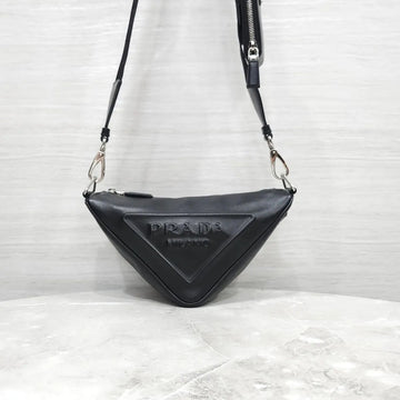 Prada Triangle Logo Leather Shoulder Bag Black 1BH190 157348983