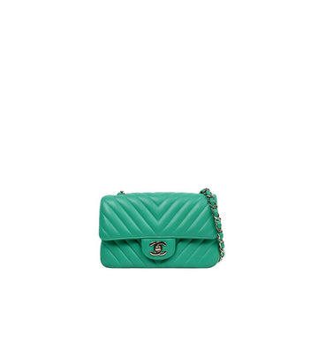 CHANEL Grüne Chevron Neue Mini Flap Schultertasche 61386 157385056