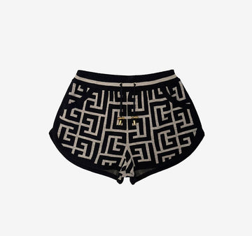 BALMAIN Monogram Crop Strickhose Schwarz B1212K121 157388798