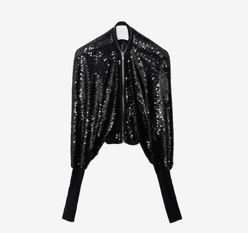 Rick Owens Sequined Batwing Flight Jacket 40 Black 45H88RHN 157388959