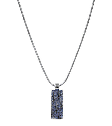 Dior Cubic Blue Oblique Plate Silver Necklace 60592 157392962