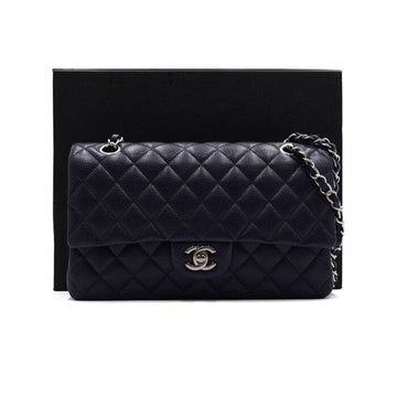CHANEL Klassische Mittelgroße Schultertasche in Navy Caviar mit Silberkette A01112 157394308