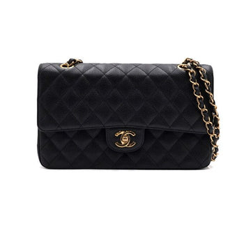 CHANEL Black Caviar Classic Medium Gold Chain Shoulder Bag A01112 157394327