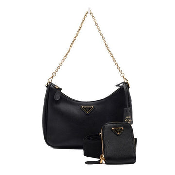 Prada Black Saffiano Leather Re-Edition Multi Hobo Bag with Gold Chain and Crossbody 1BH204 157394351