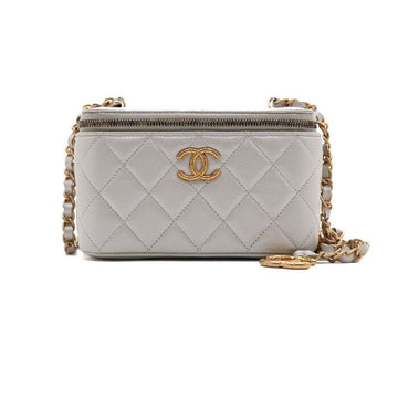 CHANEL Pearl Grey Caviar Cosmetic Vanity Bag with Gold Chain 157394355