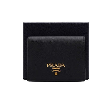 PRADA 1MV204 Schwarz Saffiano Leder Geldbörse mit goldfarbenem Logo 157398521