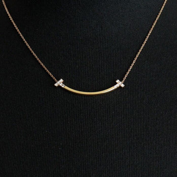 Tiffany & Co 18K Yellow Gold T Smile Medium Pendant Necklace 0.19 Carat Diamonds 157398894 [P]
