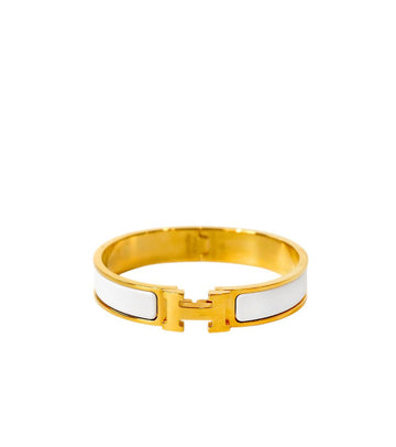 Hermes White Click H Chain Gold Bracelet 55002 157415555