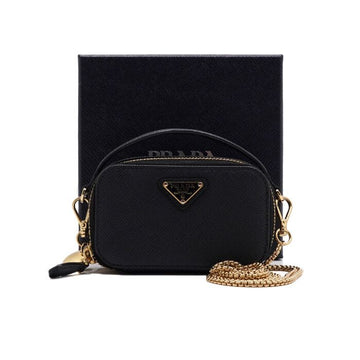 Prada Black Saffiano Triangle Logo Mini Pouch Tote Bag with Gold Chain Shoulder Bag Crossbody 1NR025 157429831