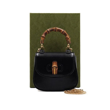 Gucci Bamboo 1947 Nano Black Leather Women's Tote Bag with Gold Chain Shoulder Bag Crossbody 760246 157429833