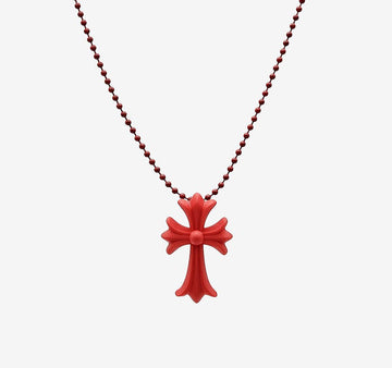 Chrome Hearts Silk Chrome CH Cross Pendant Necklace Red JMP339CL 157432486