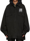 RAF SIMONS Oversized Denimjacke mit Lederpatch Schwarz 222723100320099 37119619 [P]