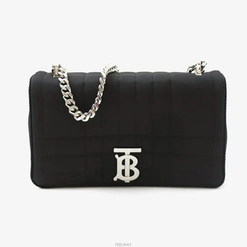Burberry TB Logo Nylon Quilted Chain Crossbody Bag Black Silver 8061452 157453524