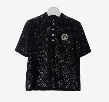 BALMAIN Kristall-Polohemd 40 Schwarz 3KUSFNUF 157529893