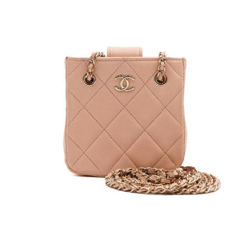 CHANEL ラムスキン シャンパンゴールド チェーン ミニショルダーバッグ クロスボディ aa65175 157547876