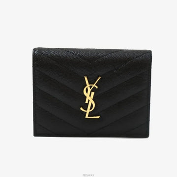 SAINT LAURENT Monogrammatelassé Logo Geldbörse Schwarz mit Goldbeschlägen 9241296165 157551088