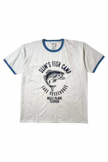 WILD DONKEY Slim Fit Fish Camp T-Shirt in Light Dyed Blue 157554299