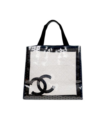 CHANEL PVC Black White Perforated Tote Bag 60245 157554630