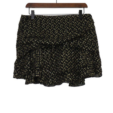 Saint Laurent Black Silk Gold Pattern Detail Layered Women's Skirt 484353 157561864