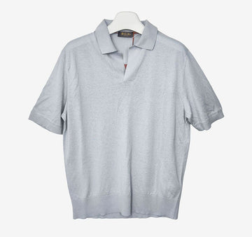 LORO PIANA FAN9103 Polohemd Größe 50 Blaugrau Seide Leinen XEUQ008T 157569654
