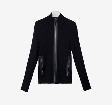 MONCLER Ripp-Kardigan mit Lederbesatz Schwarz EX3X87UM 157570073