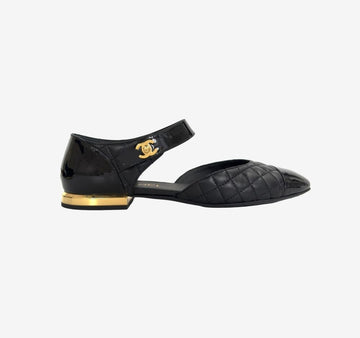 CHANEL Turnlock Mary Jane Quilted Flat Shoes 39.5 Black 157179271 [P]