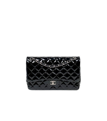 CHANEL Black Large Patent Double Flap Classic Bag 62837 157641127