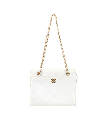 CHANEL Weiße gepolsterte Schultertasche mit CC-Kette 61819 157641128