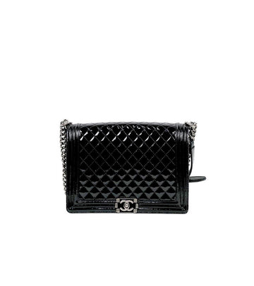 CHANEL Large Black Patent Boy Bag 62835 157641652