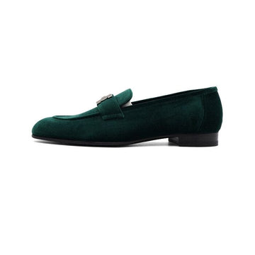 Hermes Green Velvet H Logo Paris Women's Loafers 65169 157646162