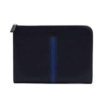 Prada Navy Saffiano Leather Three-Stripe Unisex Zip Clutch Bag 2VN003 157683579