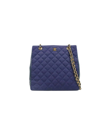 CHANEL Navy Fabric Quilted CC Chain Shoulder Bag 63470 157689211