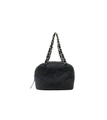 CHANEL Black Fabric Big CC Chain Shoulder Bag 62853 157689231