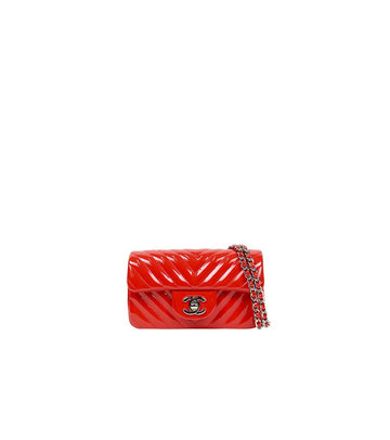 CHANEL Red Patent Chevron Extra Mini Crossbody Bag 60847 157689997