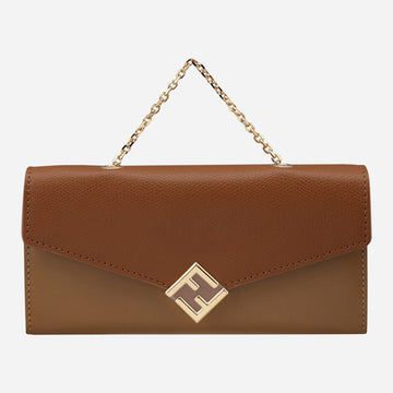 Fendi Diamond Chain Wallet Shoulder Bag Brown 157697399
