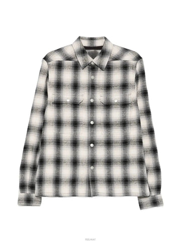 Rick Owens Gray Ombre Plaid Cotton Cropped Outer Shirt 157337227 [P]