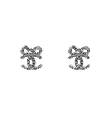 CHANEL Cubic Ribbon CC Silver Earrings 63063 157807575