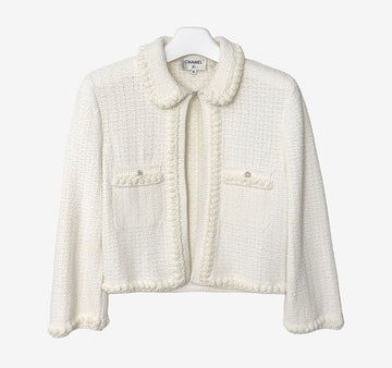 CHANEL CC Logo Button Jacke 36 Weiß P79259 157845876
