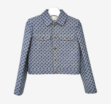 Celine Used Trucker Jacket in Monogram Chambray Cotton XS Blue Denim 9IYGZ6PZ 157845881