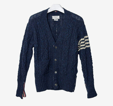 THOM BROWNE ケーブルウールニットカーディガン ネイビー EXRF7W89 157846211