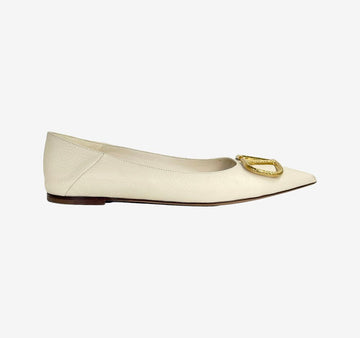 Valentino Signature V Logo Ballerina Flat Shoes 38 Leather 157216653 [P]