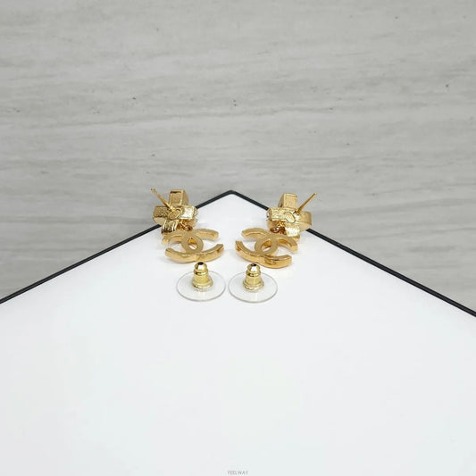 CHANEL Rhinestone Bow Earrings Gold 157889167