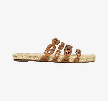 Hermes Espadrille Chain Sandal Slipper 38 Natural Brown 604KWBTV 157432123 [P]