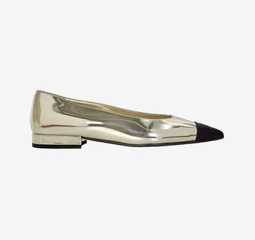 CHANEL Zweifarbige flache Schuhe G38729 38 Silber Schwarz 157432180 [P]