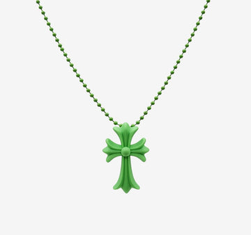 Chrome Hearts Unused Silikrome CH Cross Pendant Necklace Green 42IJ705M 157432483 [P]