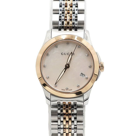 GUCCI G-TIMELESS ゴールド スチール コンビ 12P ダイヤモンド パール ダイヤル クォーツ レディース ウォッチ aa64757 157898880