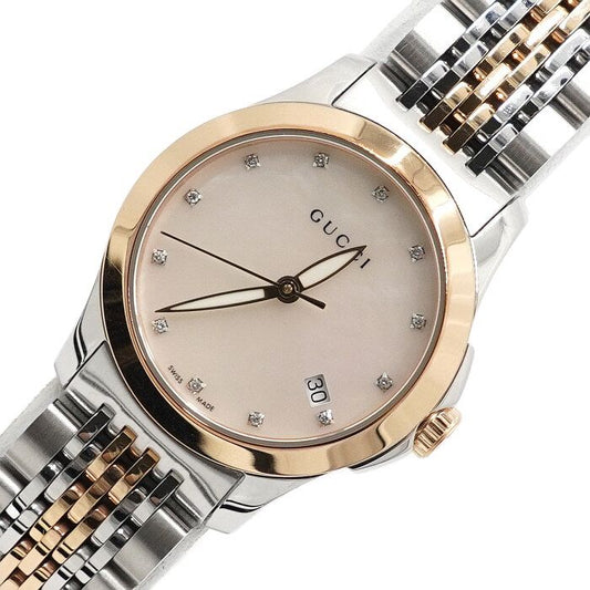 GUCCI G-TIMELESS ゴールド スチール コンビ 12P ダイヤモンド パール ダイヤル クォーツ レディース ウォッチ aa64757 157898880
