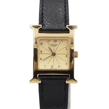 HERMES Damen Quarz Uhr mit goldfarbener Lederarmband HH1.201 H OUR HOUR PM 1201 157898881 [P]