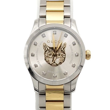 Gucci Steel Gold Plated Combination G-Timeless Diamond Silver Dial 27MM Quartz Women's Watch 1265016 157898887 [P]